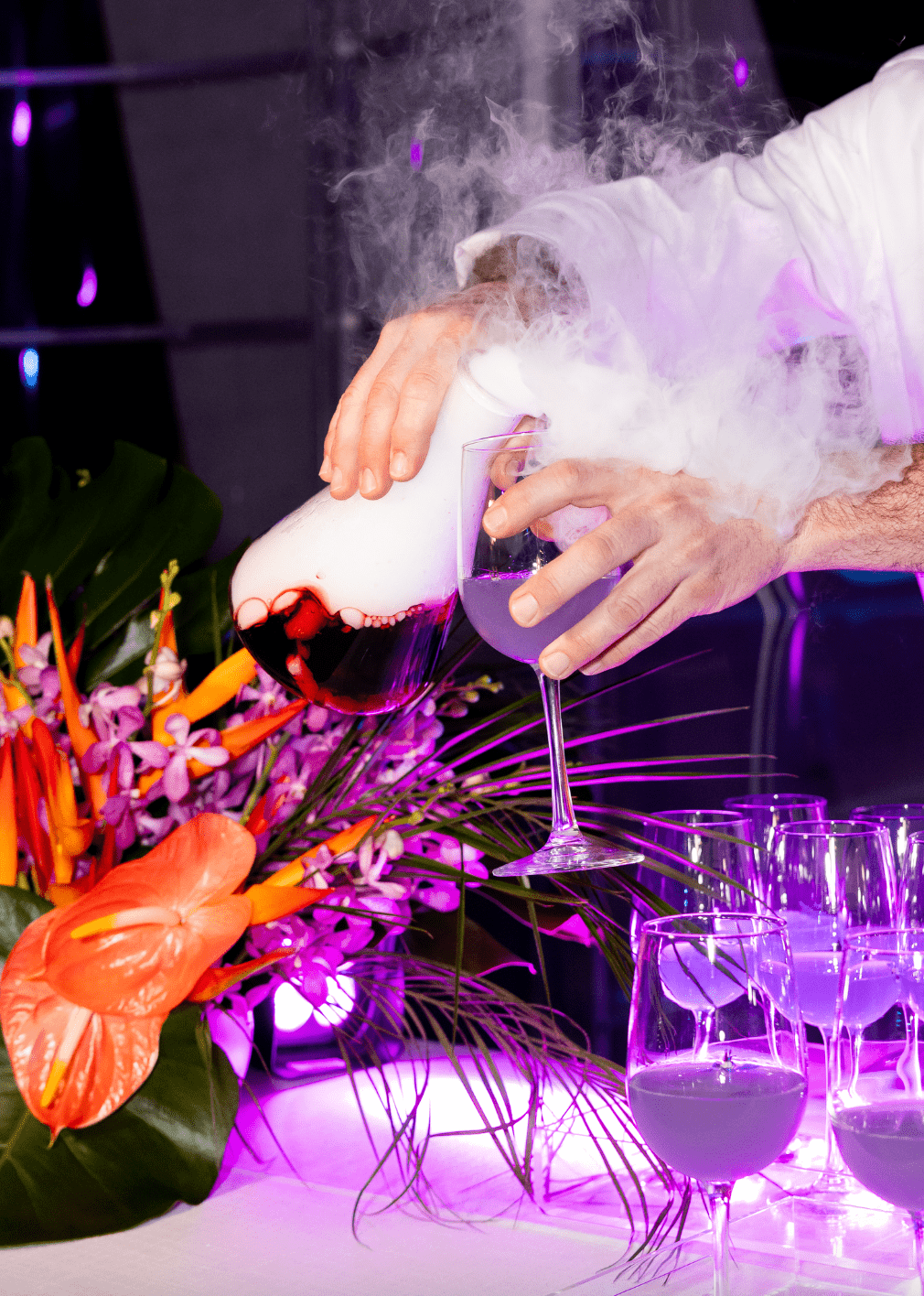 Glowing cocktails for Snow Beach celebrity chef activation in Miami by H&C Collective.