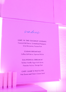 Miami catering setup with vegan and classic soft-serve options at Snow Beach rooftop activation